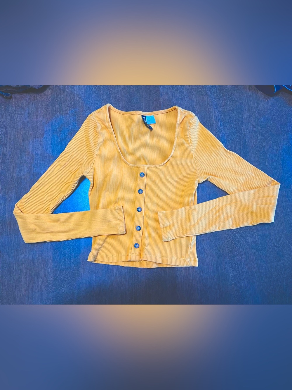 Orange Ribbed Button-Front Long Sleeve CropTop - H&M
